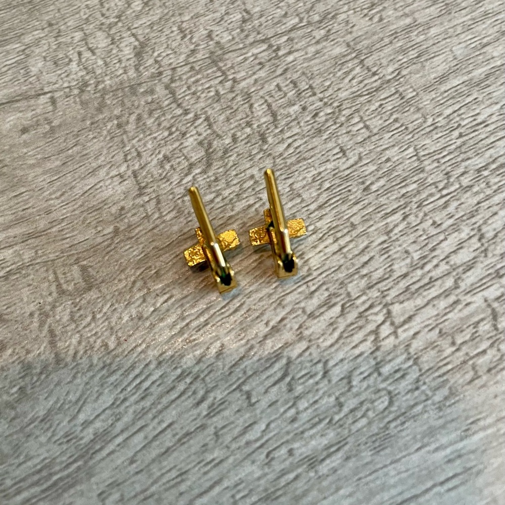 Dainty Gold & Pearl Cross Earrings - Picture 4 of 9
